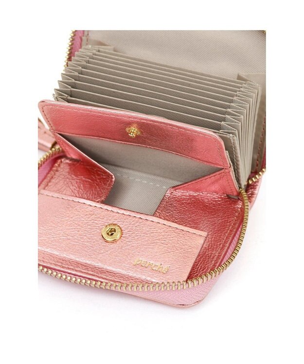 UNBILLION ペルケ perche / ドット型押し・ジャバラカードウォレット ピンク