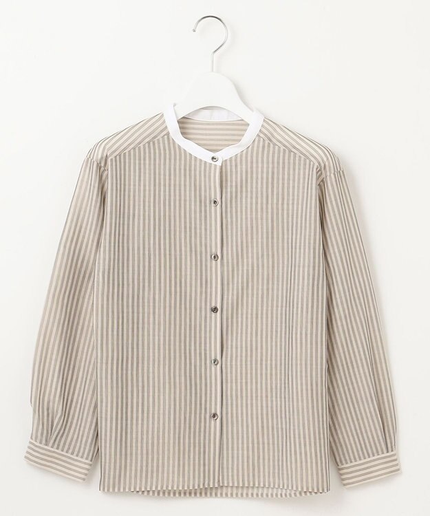 J.PRESS LADIES L シアーピンストライプ カットソー ベージュ×ブラック系1