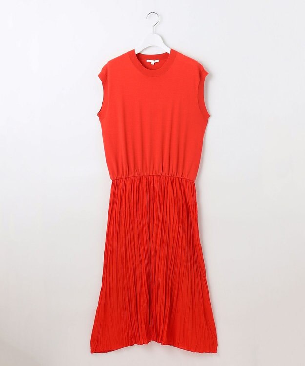 自由区 L 【カタログ掲載・洗える】ジョーゼットプリーツコンビ ワンピース グラムレッド