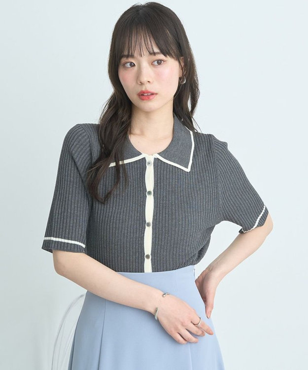 earth music&ecology 【予約】リブニットカーディガン チャコールグレー