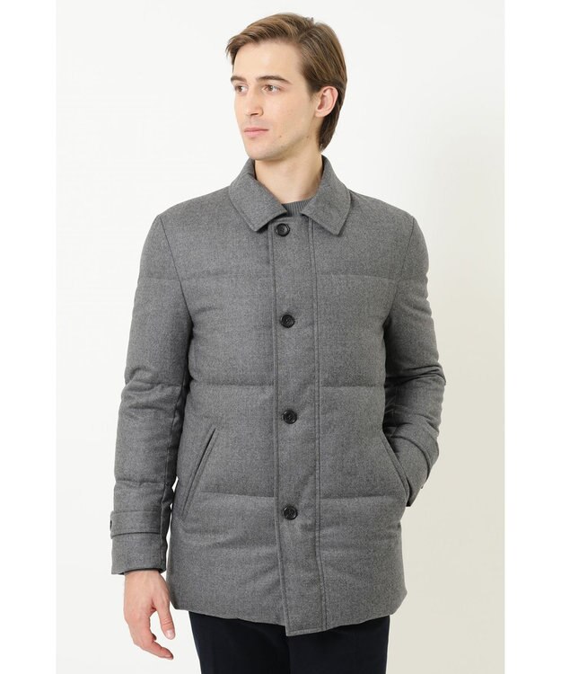 DAKS ウールフラノミドル丈ジャケット グレー