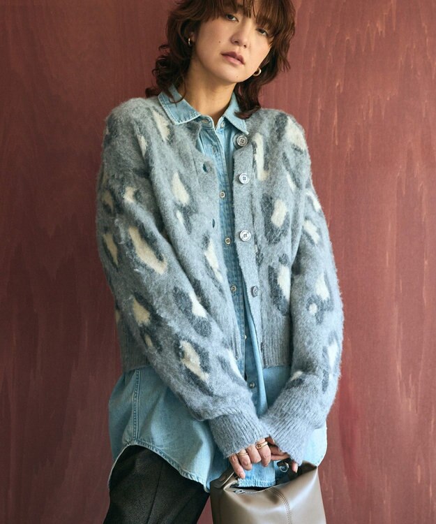 AMERICAN HOLIC レオパード柄ニットカーディガン Light Gray Mixture