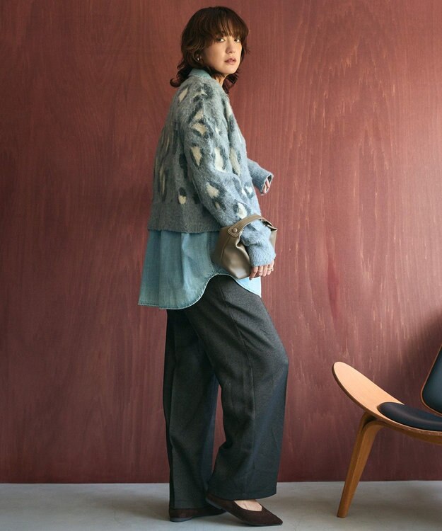 AMERICAN HOLIC レオパード柄ニットカーディガン Light Gray Mixture