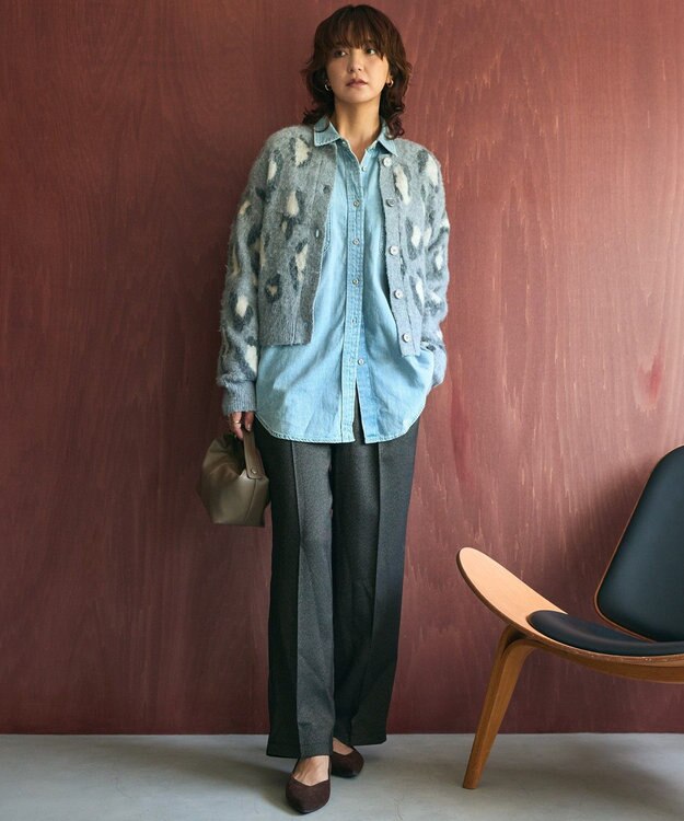 AMERICAN HOLIC レオパード柄ニットカーディガン Light Gray Mixture