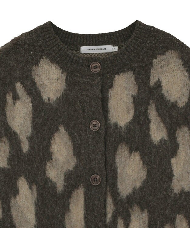 AMERICAN HOLIC レオパード柄ニットカーディガン Brown