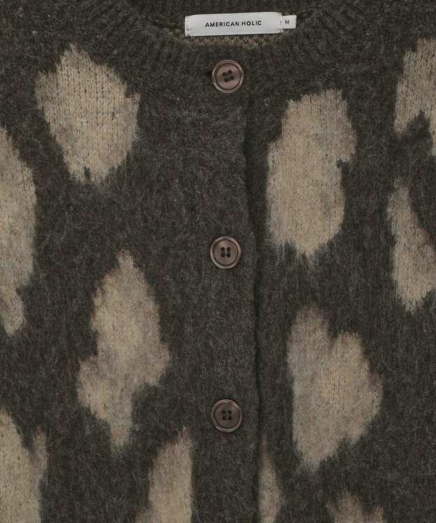 AMERICAN HOLIC レオパード柄ニットカーディガン Brown