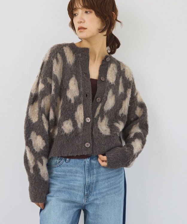 AMERICAN HOLIC レオパード柄ニットカーディガン Brown