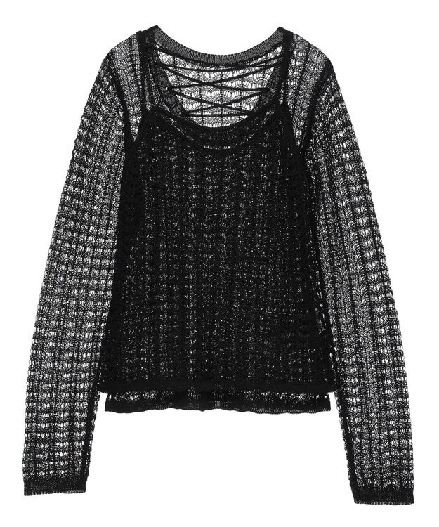 Green Parks ＳＥＴ２点　クロシェ風ニットプルオーバー Black