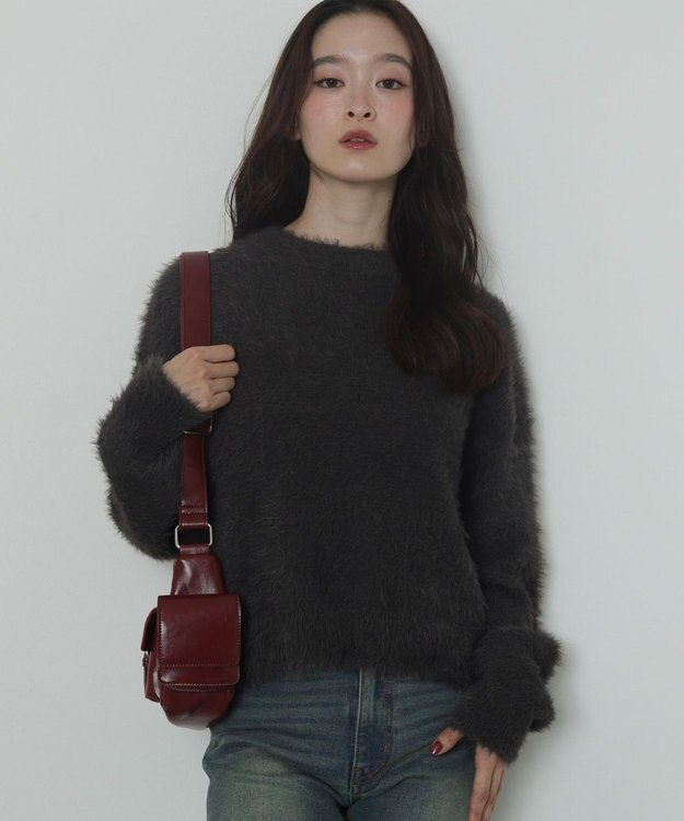 WEGO シャギーニットプルオーバー ブラック中濃色