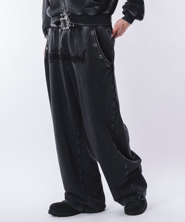 WEGO 【ウエストゴム/ユニセックス着用ITEM】ブリーチハトメスウェットパンツ ブラックその他