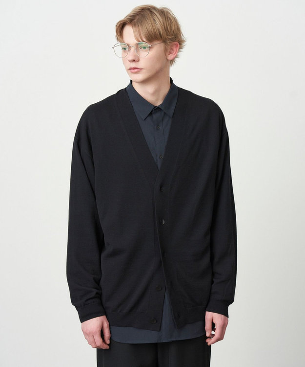 ATON WOOSTED WOOL | オーバーサイズカーディガン - UNISEX BLACK