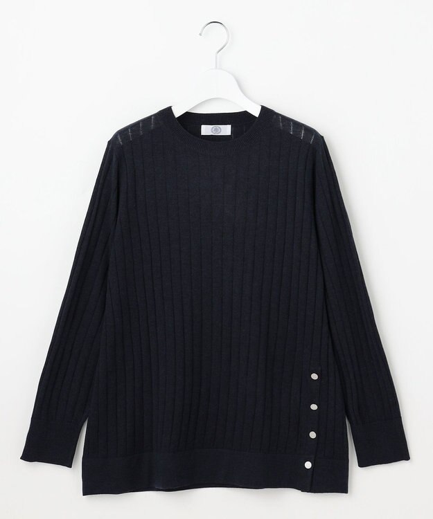 J.PRESS LADIES WORETED WOOL BLEND クルーネック ニット ネイビー系