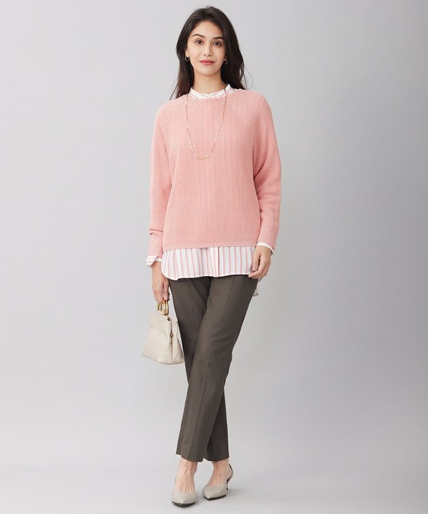 自由区 【洗える】SOMELOSテンセルバンドカラー シャツ オフ×ピンク