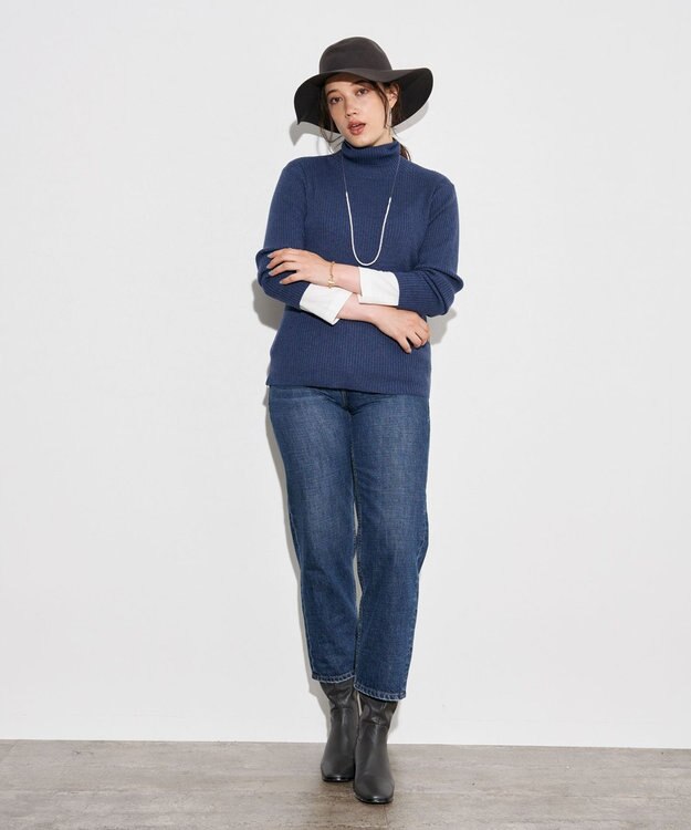J.PRESS YORK STREET 【WOMEN】リブタートルニット ダルブルー系