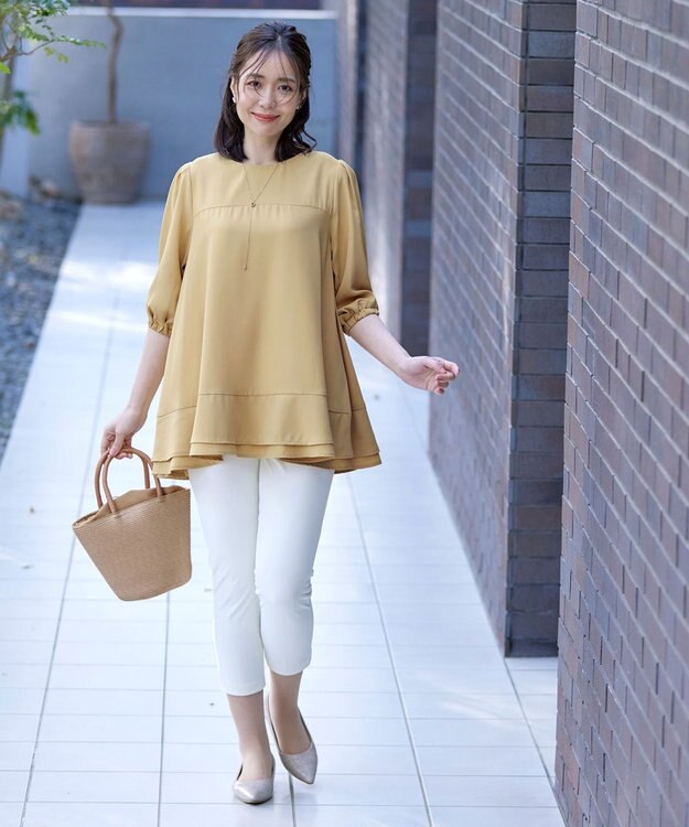 Tiaclasse 【洗える】裾フリルパフ袖チュニック イエロー