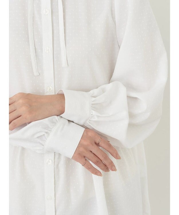 earth music&ecology リボン付き切り替えギャザーシャツチュニック Off White