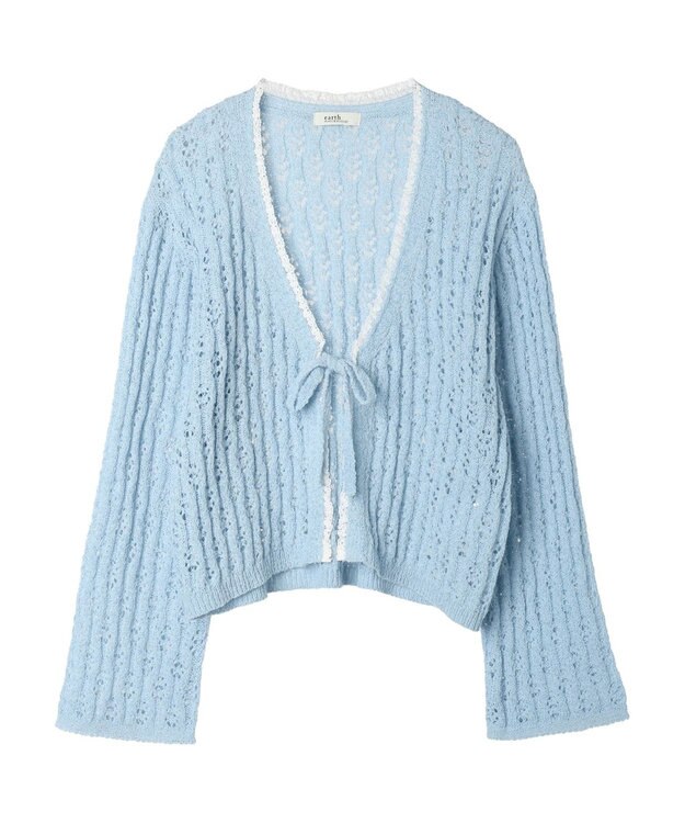 earth music&ecology テープヤーンリボンカーディガン Light Blue