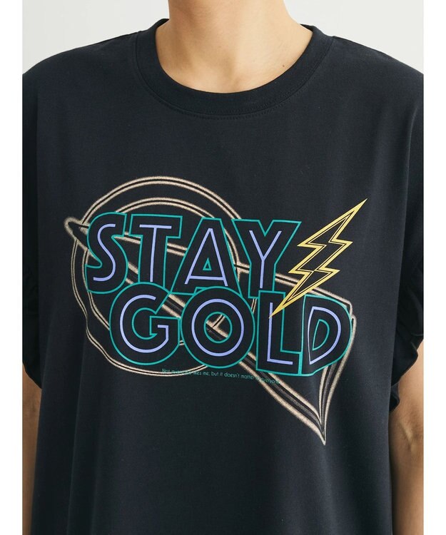 Green Parks ・ＤｏｕｂｌｅＦｌａｇｓ　フリルショルダープリントＴＥＥ Black