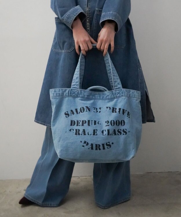 GRACE CONTINENTAL レタードデニムトート ブルー