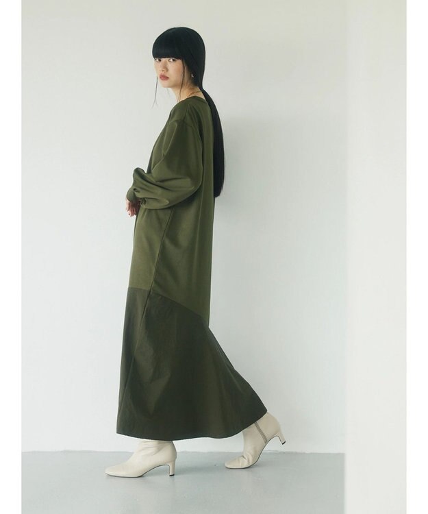Green Parks armonia．布帛切り替えポンチワンピース Khaki