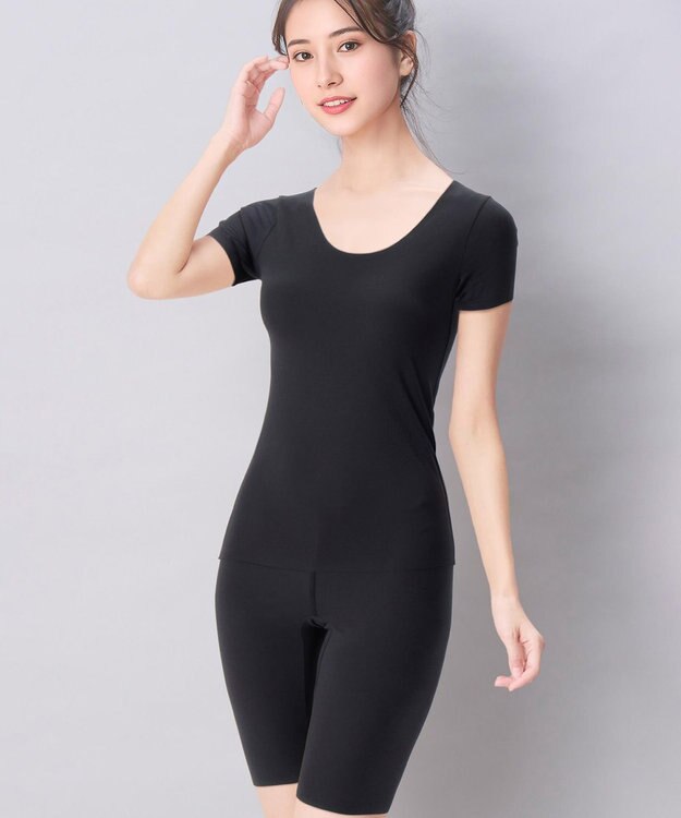 Wing あったかインナーボトム 綿100％(肌側) アウターにひびきにくい ムレにくい 【綿の贅沢 ここちフラット】 ひざ上丈 秋 冬 ER4473 ウイング／ワコール ブラック