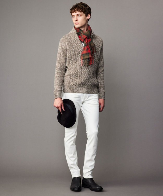 JOSEPH ABBOUD 【John Scott・スコットランド製・英国王室御用達】ラムウール マフラー レッド系4