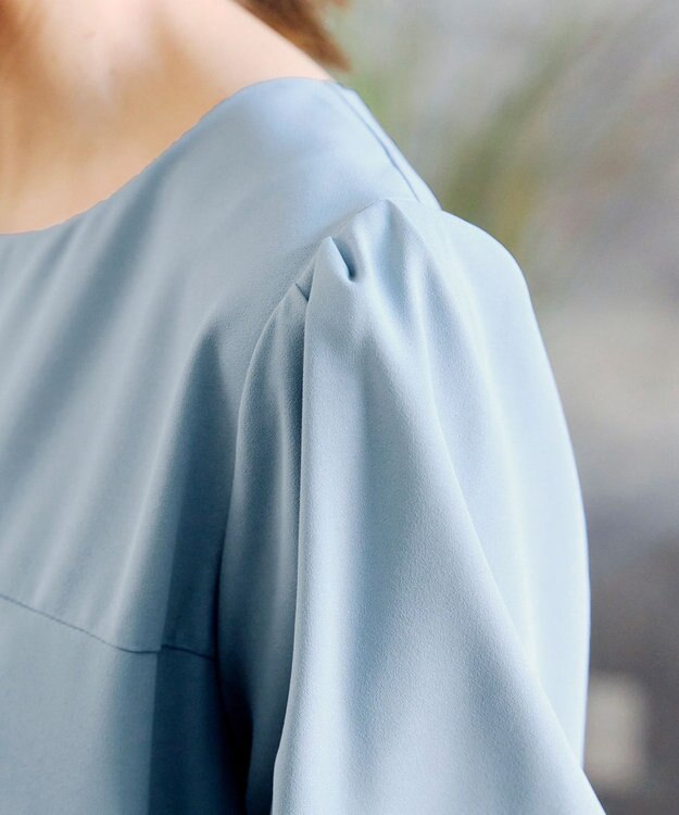 Tiaclasse 【洗える】裾フリルパフ袖チュニック ブルー