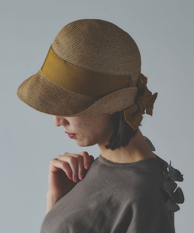 AND WOOL 〈UVカット加工〉〈軽くて折りたためる〉リボンの帽子 ベージュブラウン