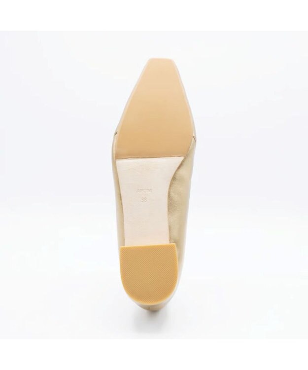 APOM 本革ソフトプリーツフラットパンプス20 ゴールド