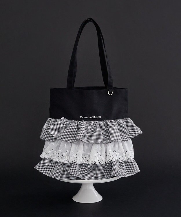 Maison de FLEUR EC限定フロントフリルトートバッグ Black