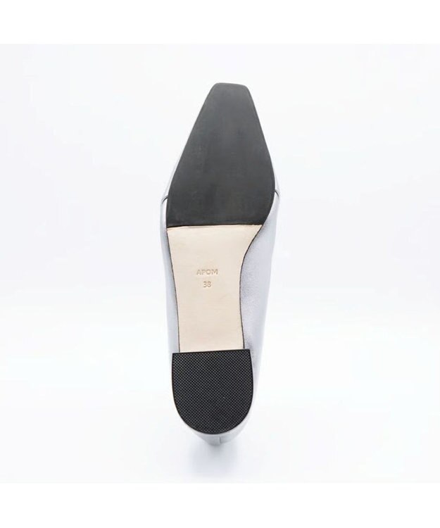 APOM 本革ソフトプリーツフラットパンプス20 シルバー