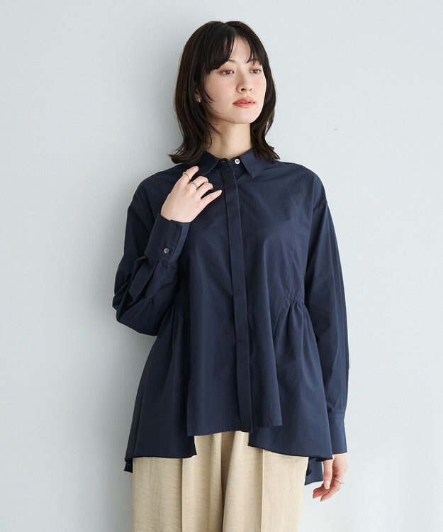 YECCA VECCA ペプラムギャザーシャツ Navy