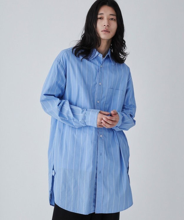 WEGO ストライプロングシャツ ブルーストライプ