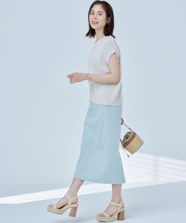 組曲 S 【WEB限定】ストライプジャガード タイトスカート クリームミント系