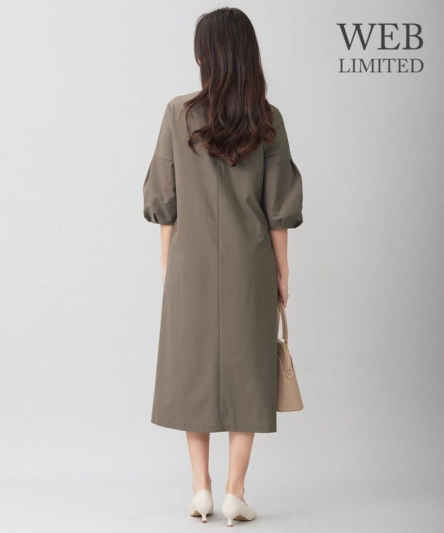 自由区 S 【WEB限定・洗える】カラミストレッチパフスリーブ ワンピース カーキ系