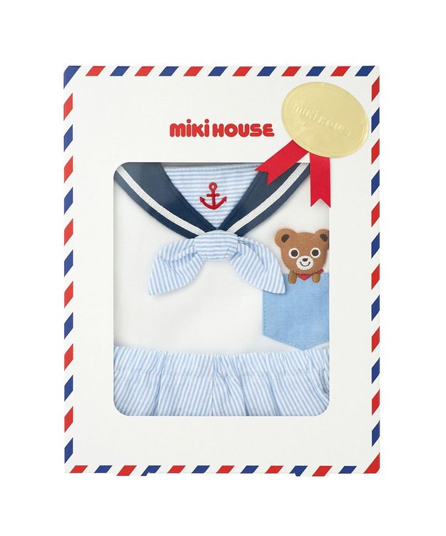MIKI HOUSE HOT BISCUITS スタイ＆ブルマ ギフトセット【BOX付き】 白×ブルー