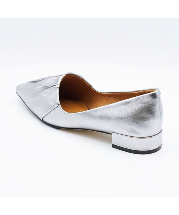 APOM 本革ソフトプリーツフラットパンプス20 シルバー