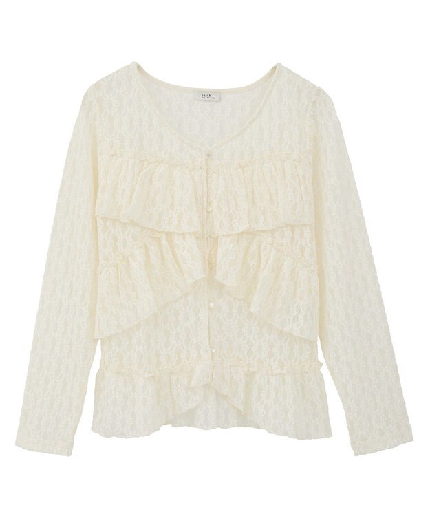 earth music&ecology レースフリルメローカーディガン Ivory