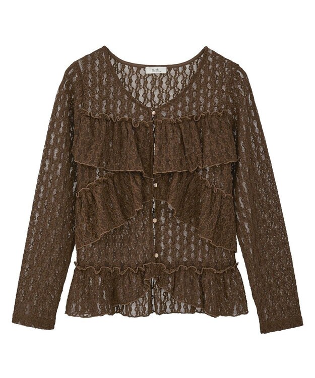 earth music&ecology レースフリルメローカーディガン Brown