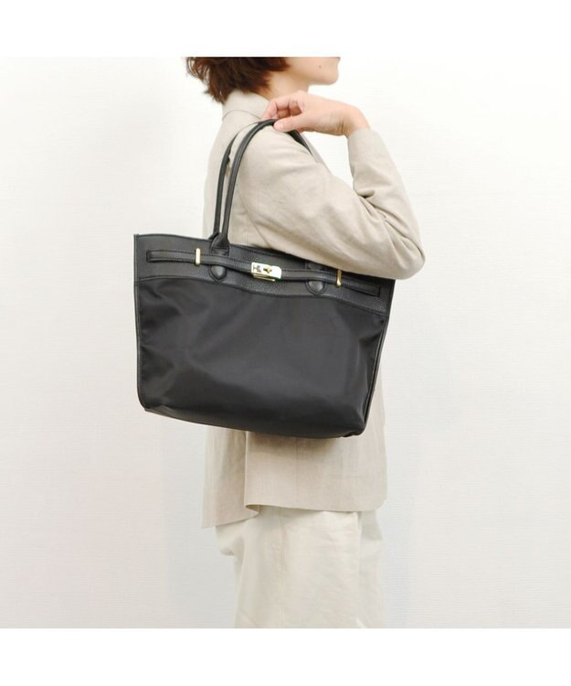 UNBILLION 【テレビ ドラマ着用アイテム】ペルケ perche / ナイロン牛革ヒネリ金具トートバッグ ブラック