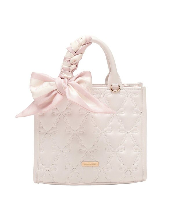 Maison de FLEUR スカーフ付きリボンキルティング2Wayスクエアトート Pink