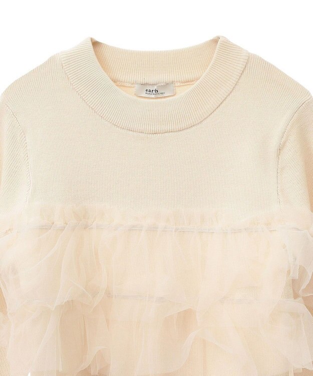 earth music&ecology 胸元チュールドッキングニットプルオーバー Ivory