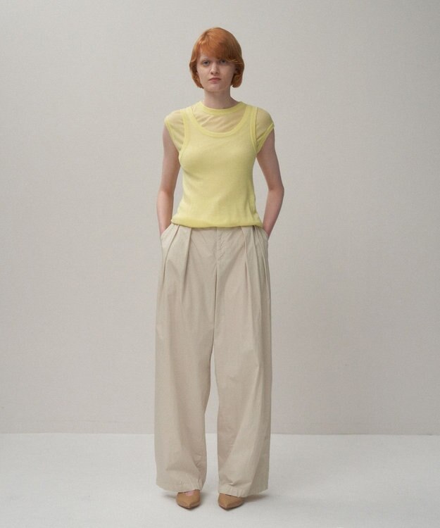 ATON NATURAL DYED COTTON LAWN | ツータックイージーパンツ BEIGE