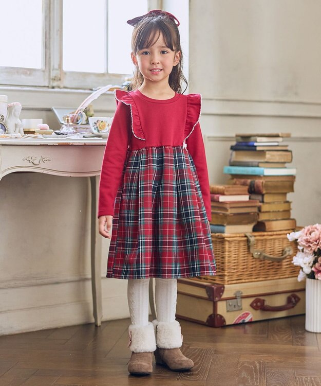 ANY KIDS リボン柄 ジャガードタイツ オフホワイト