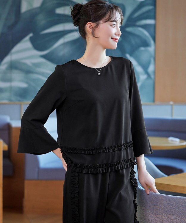 Tiaclasse L 【ブラウス×パンツ2点ット】フリルデザインセットアップ ブラック