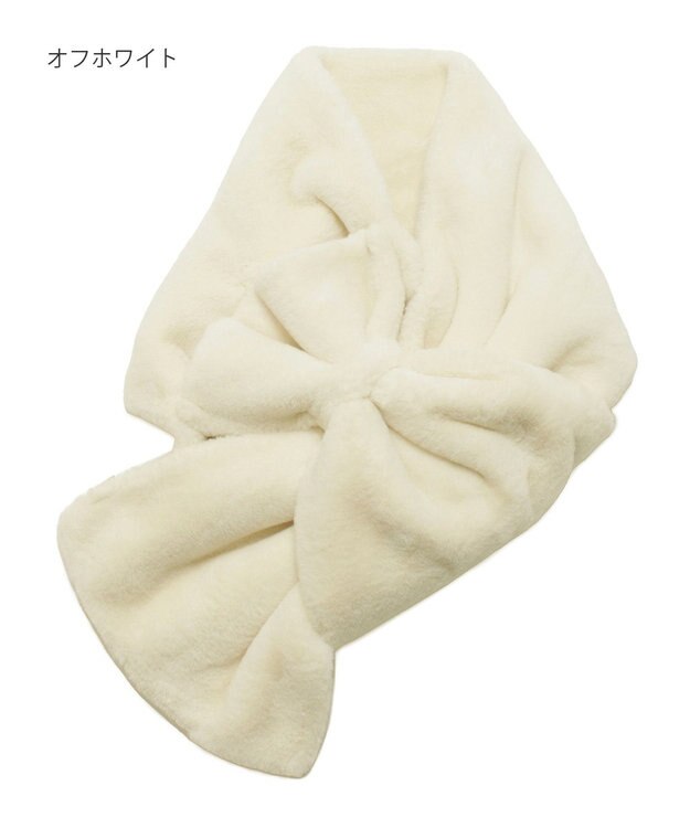 MOONBAT 【WEB限定ラッピング袋付】PAUL & JOE ACCESSOIRES フェイクファービッグリボンマフラー オフホワイト