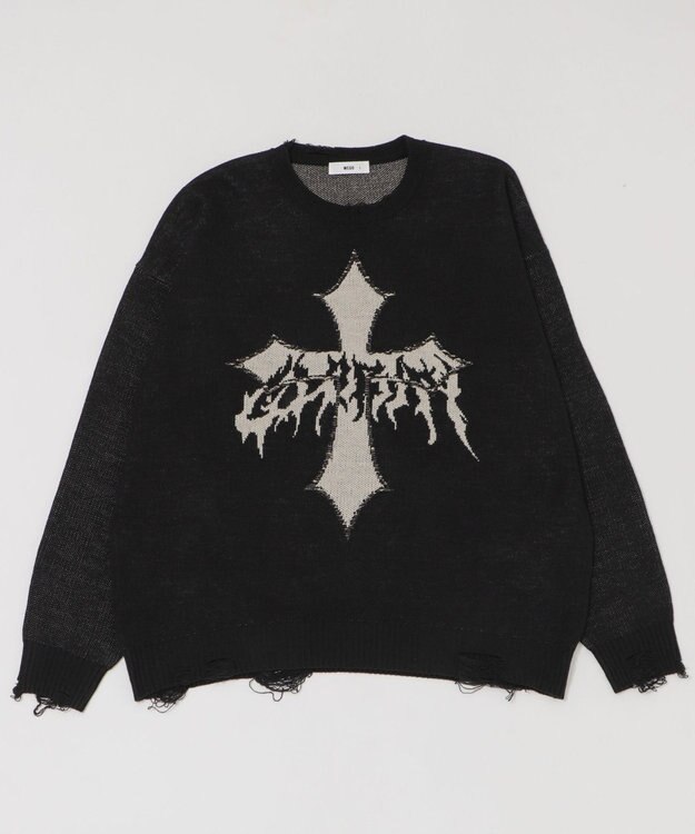 WEGO ダメージジャガードプルオーバー ブラック