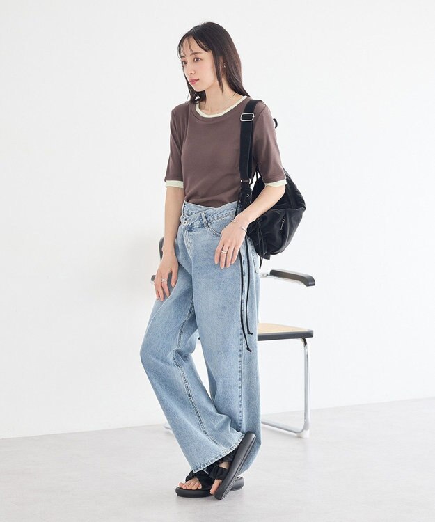 earth music&ecology レイヤードライクバイカラープルオーバー Brown