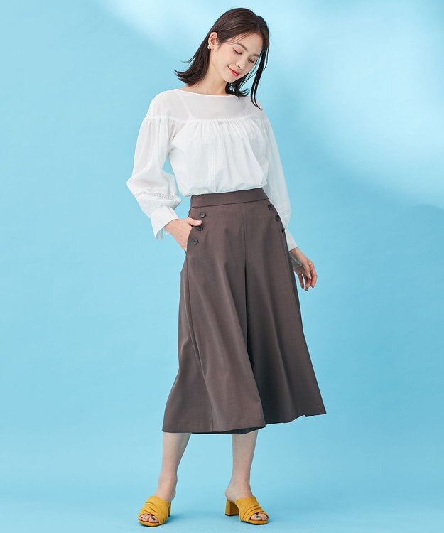 組曲 【洗える】ライトツイルストレッチセーラー パンツ ブラウン系