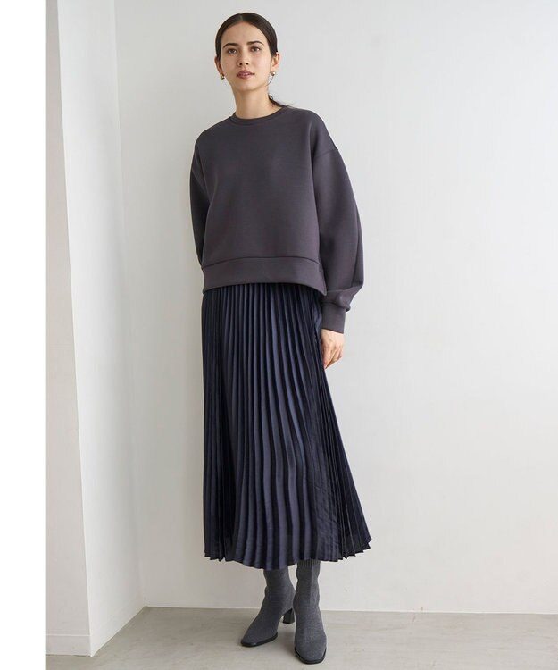 UNFILO L 【WEB限定】BEAUTY FORM JERSEY サイドZIP クロップドプルオーバー チャコール